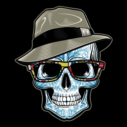 The Poet Mr. Fab Skull logo with fedora and glasses