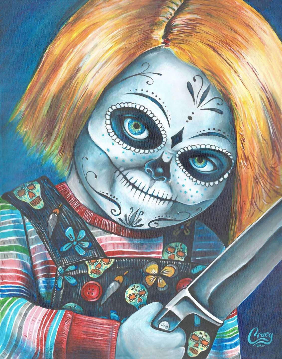 Flavored Ways, a colorful Pop Skullture portrait painting by David Cruey.
