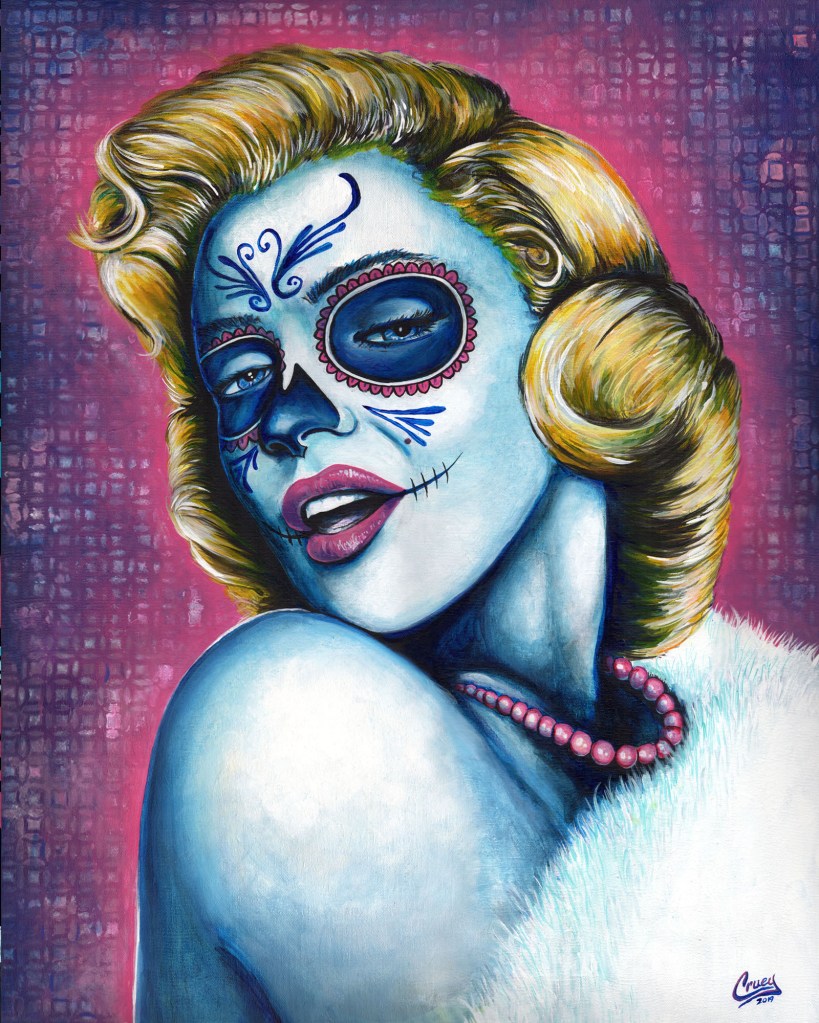 Imperfect Beauty, a colorful Pop Skullture portrait painting by David Cruey.
