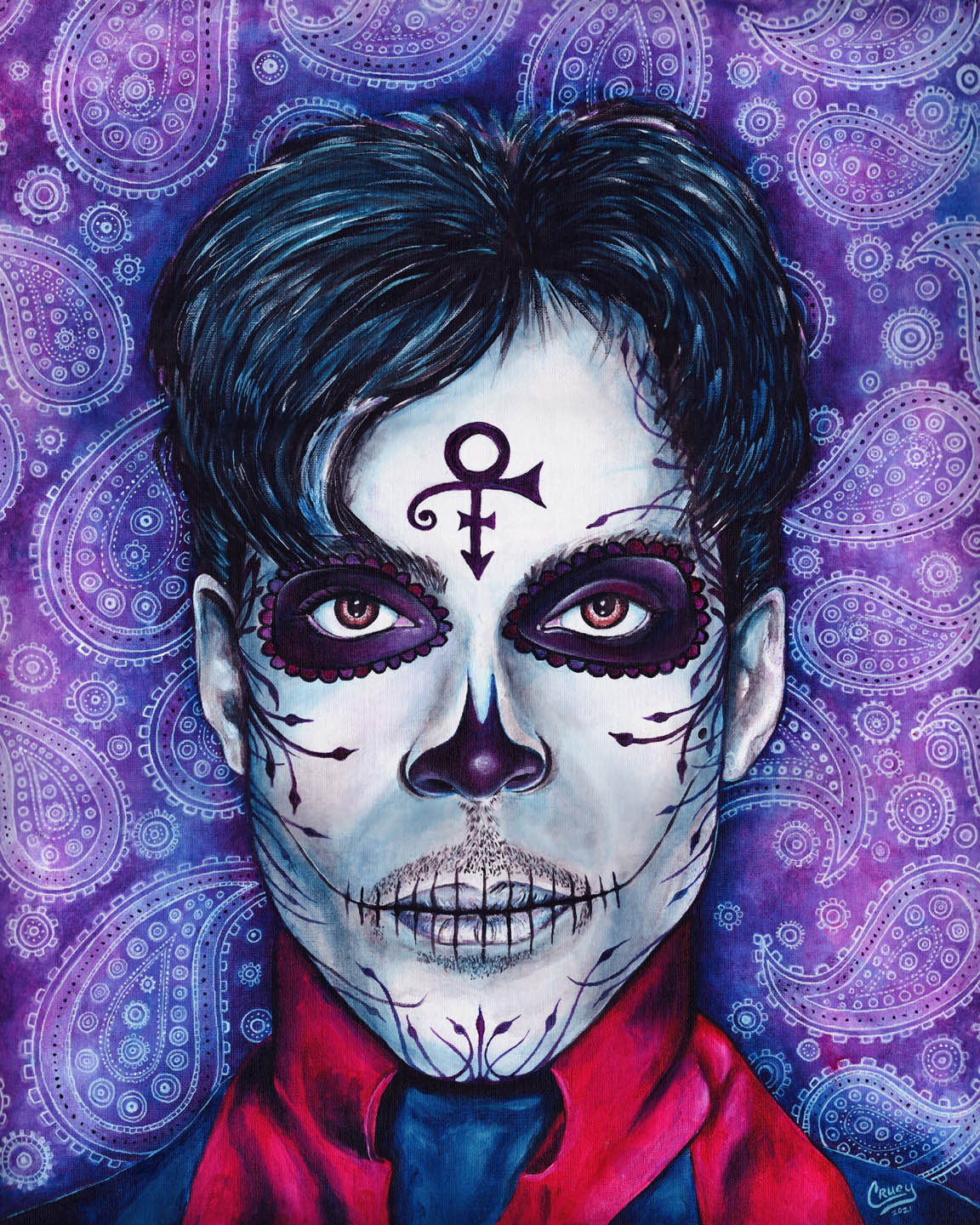 Coveted Juvenescence, a colorful Pop Skullture portrait painting by David Cruey.
