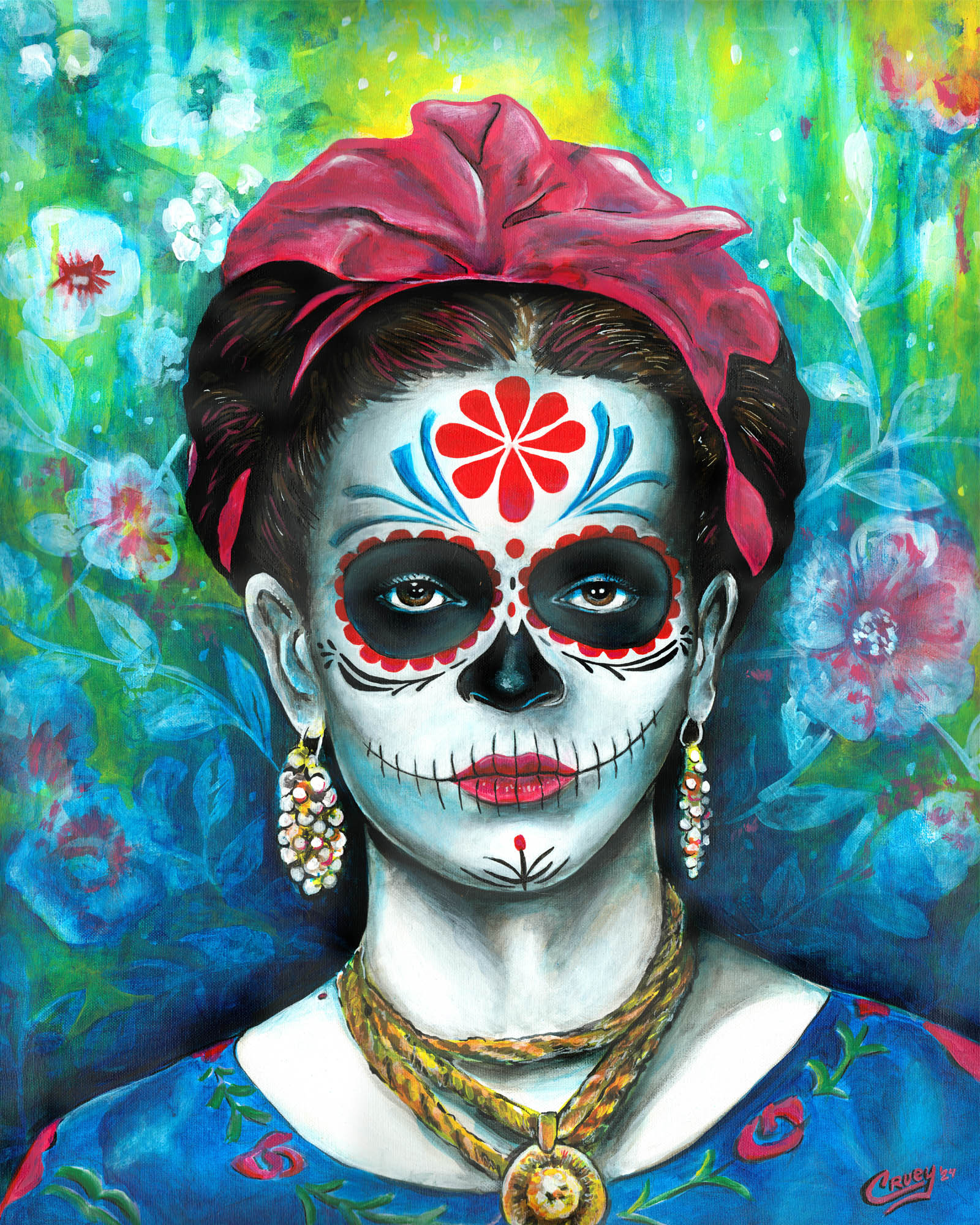Wings of Flight, a colorful Pop Skullture portrait painting by David Cruey.